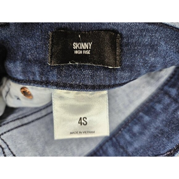 Express Jeans Womens 4 Short Blue Skinny High Rise Raw Hem Stretch Ankle Denim - Picture 7 of 13